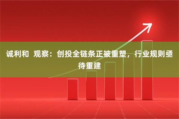 诚利和  观察：创投全链条正被重塑，行业规则亟待重建
