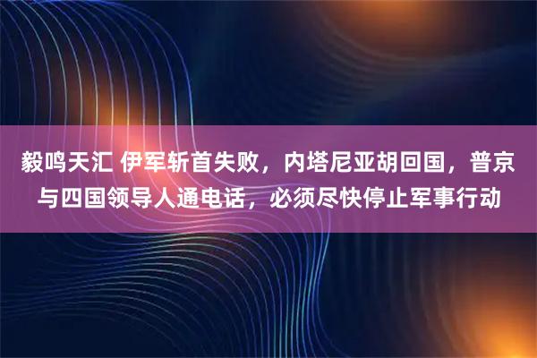 毅鸣天汇 伊军斩首失败，内塔尼亚胡回国，普京与四国领导人通电话，必须尽快停止军事行动